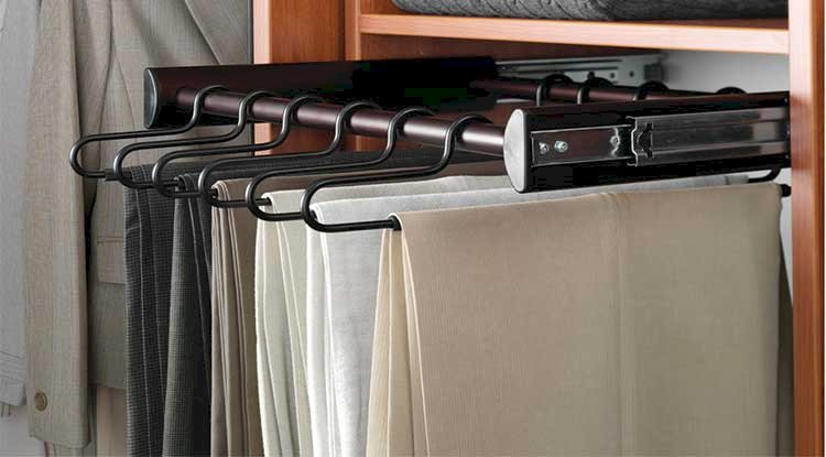 Emuca Pull out trouser rack kit adjustable 600 mm unit 7 rods Aluminium  and steel Mocha color 1 ut